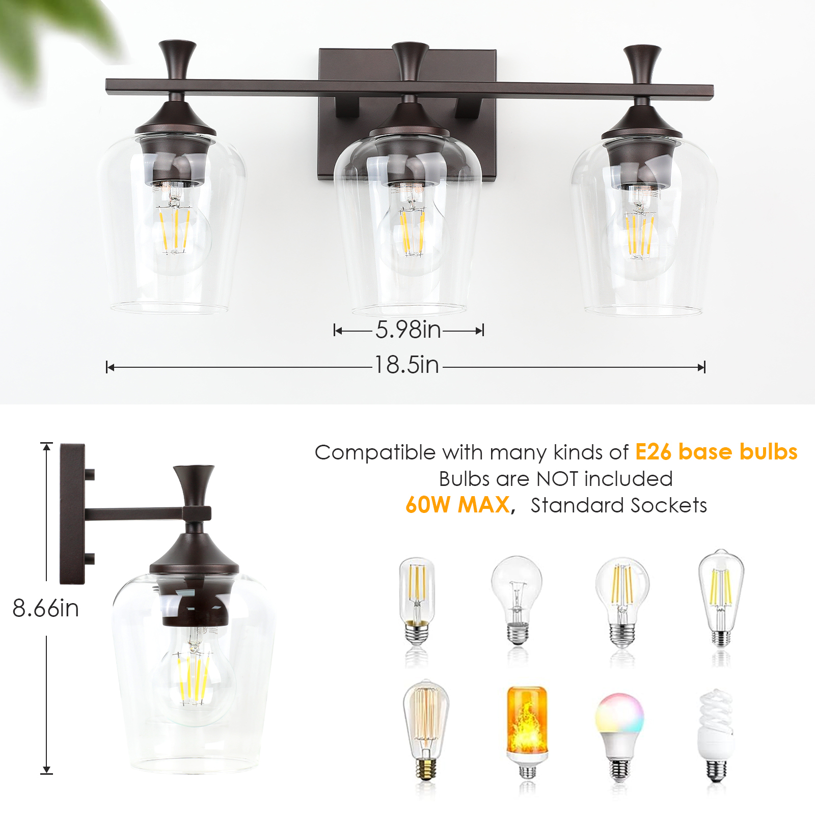 3 Light Bathroom Vanity Light Fixtures,Modern Brushed Gold Vanity Lights with High Clear Wine Glass Bathroom Lighting Over Mirror Wall Lamp for Kitchen Living Room Hallway Cabinet Porch