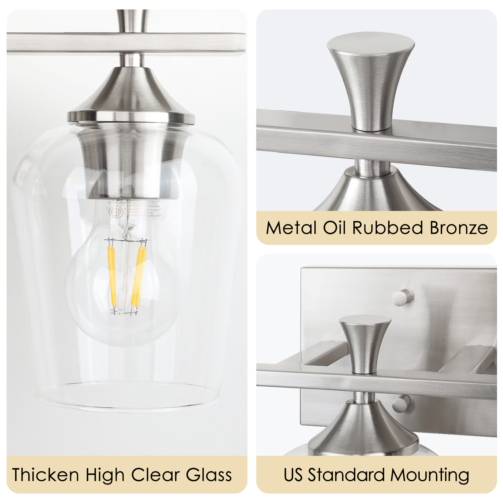 3 Light Bathroom Vanity Light Fixtures,Modern Brushed Gold Vanity Lights with High Clear Wine Glass Bathroom Lighting Over Mirror Wall Lamp for Kitchen Living Room Hallway Cabinet Porch