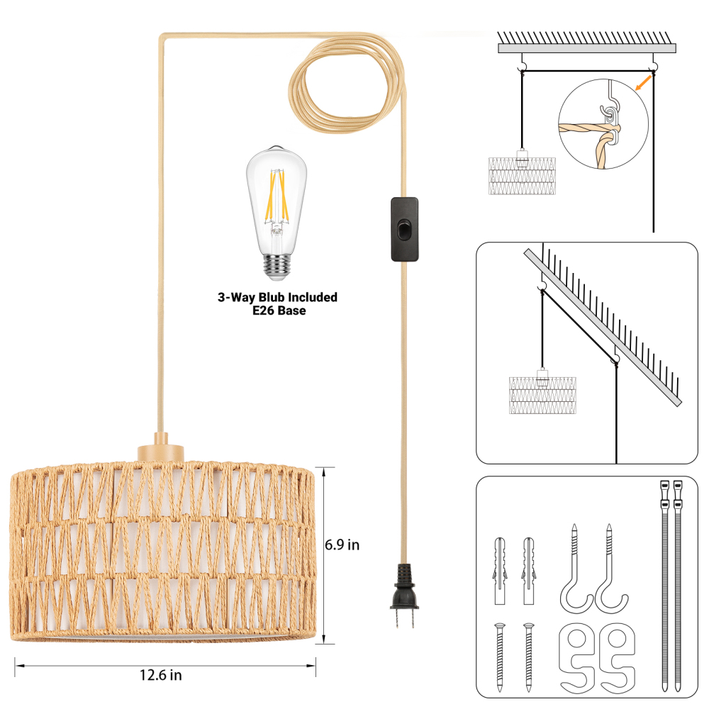 Rattan lampshade & cloth lampshade hanging lamp