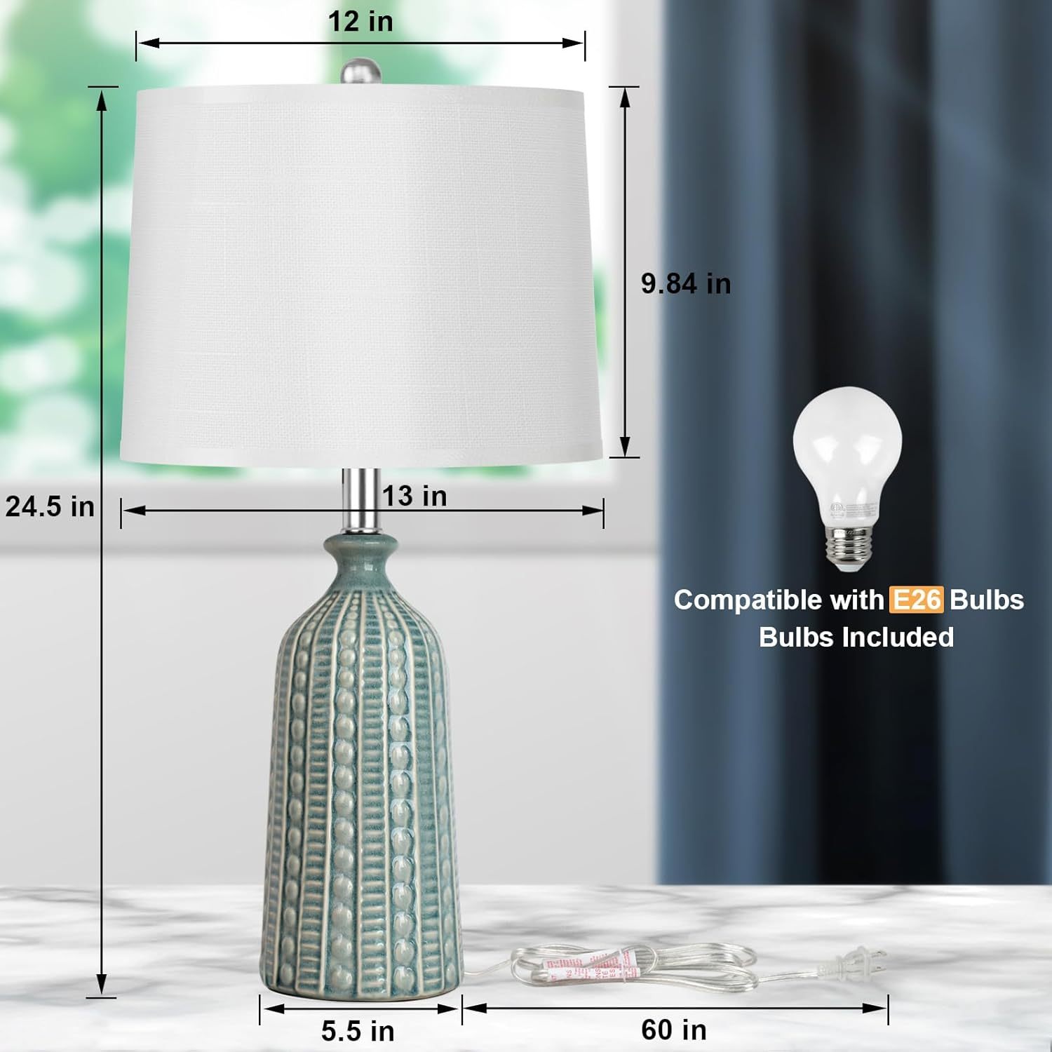 Vase Ceramic Table Lamp 25in