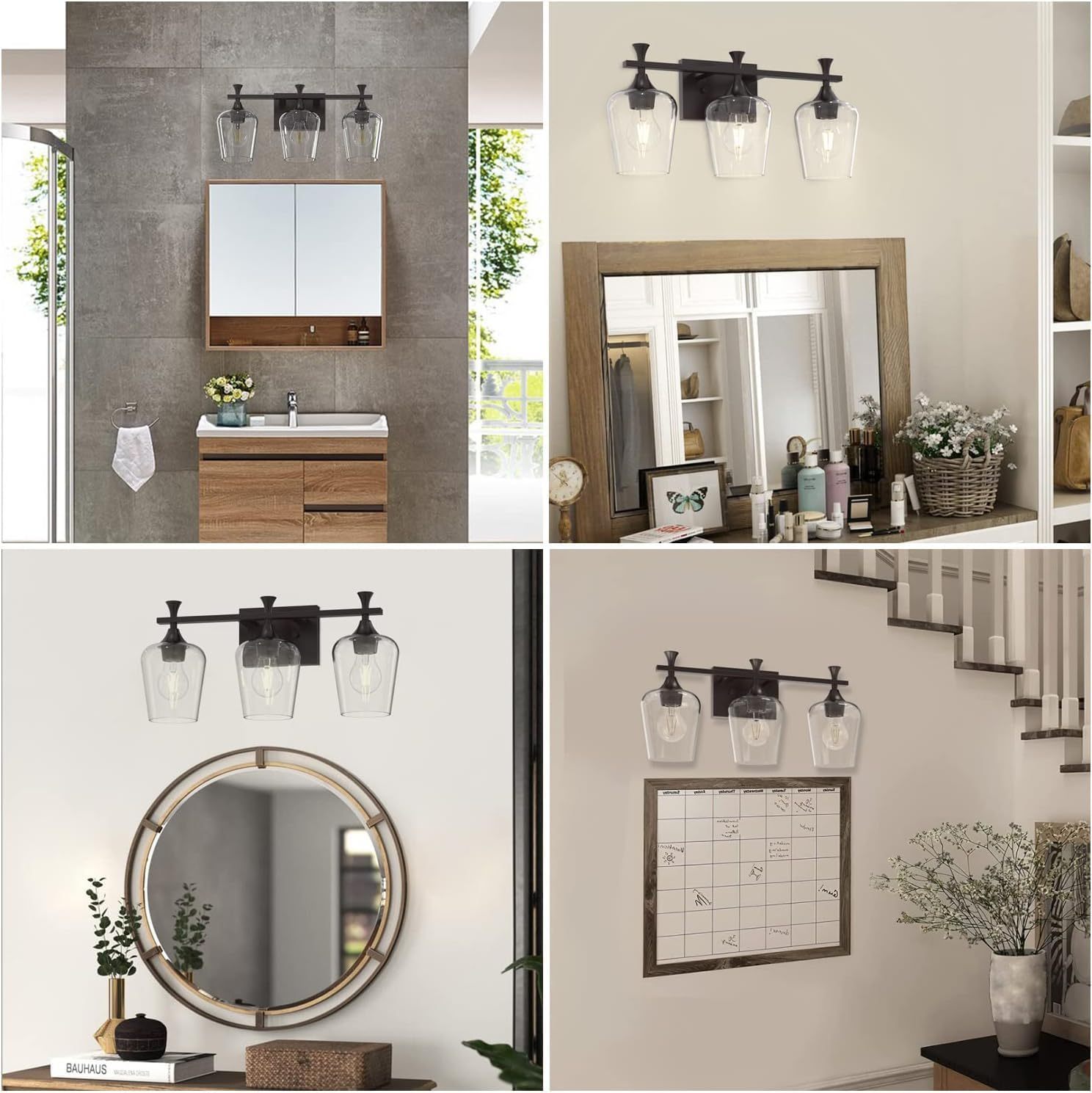 3 Light Bathroom Vanity Light Fixtures,Modern Brushed Gold Vanity Lights with High Clear Wine Glass Bathroom Lighting Over Mirror Wall Lamp for Kitchen Living Room Hallway Cabinet Porch