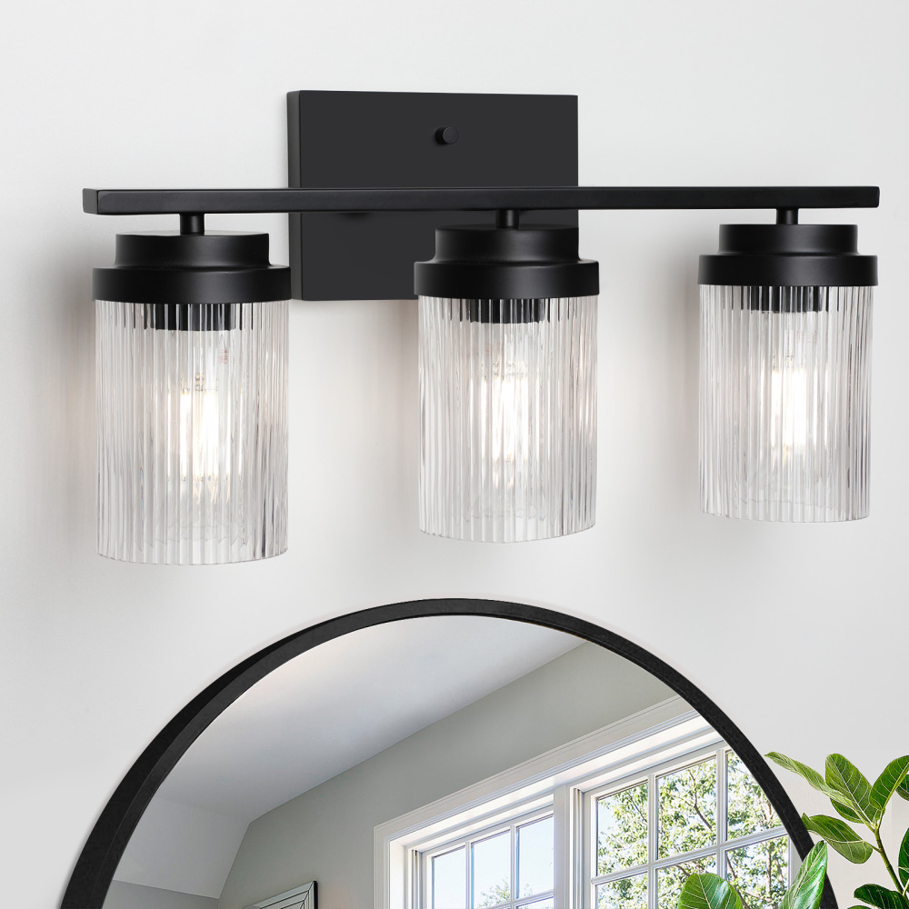 Striped Glass Bathroom Wall Light 3 Heads