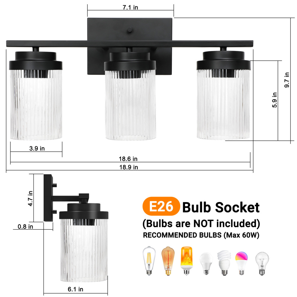 Striped Glass Bathroom Wall Light 3 Heads