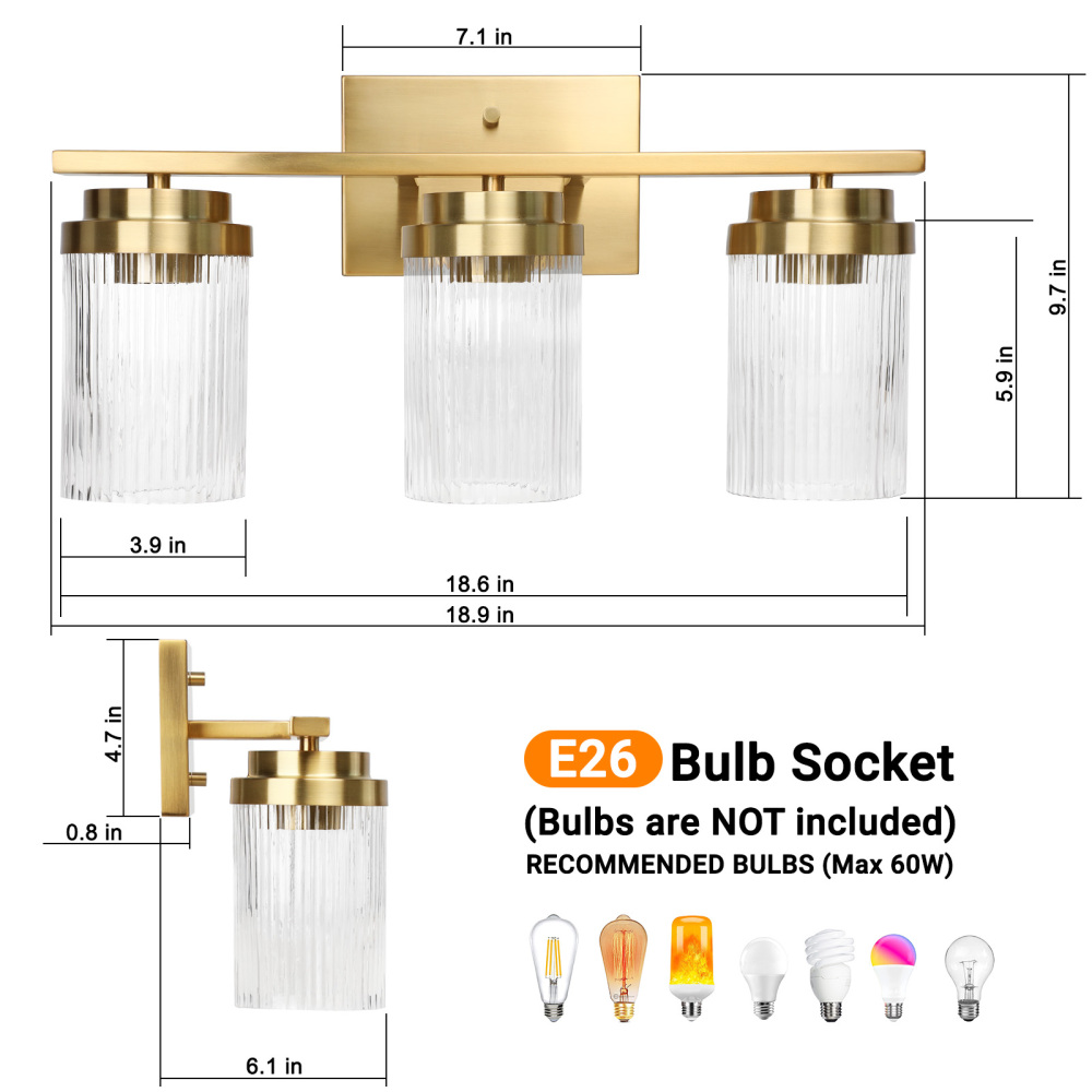 Striped Glass Bathroom Wall Light 3 Heads