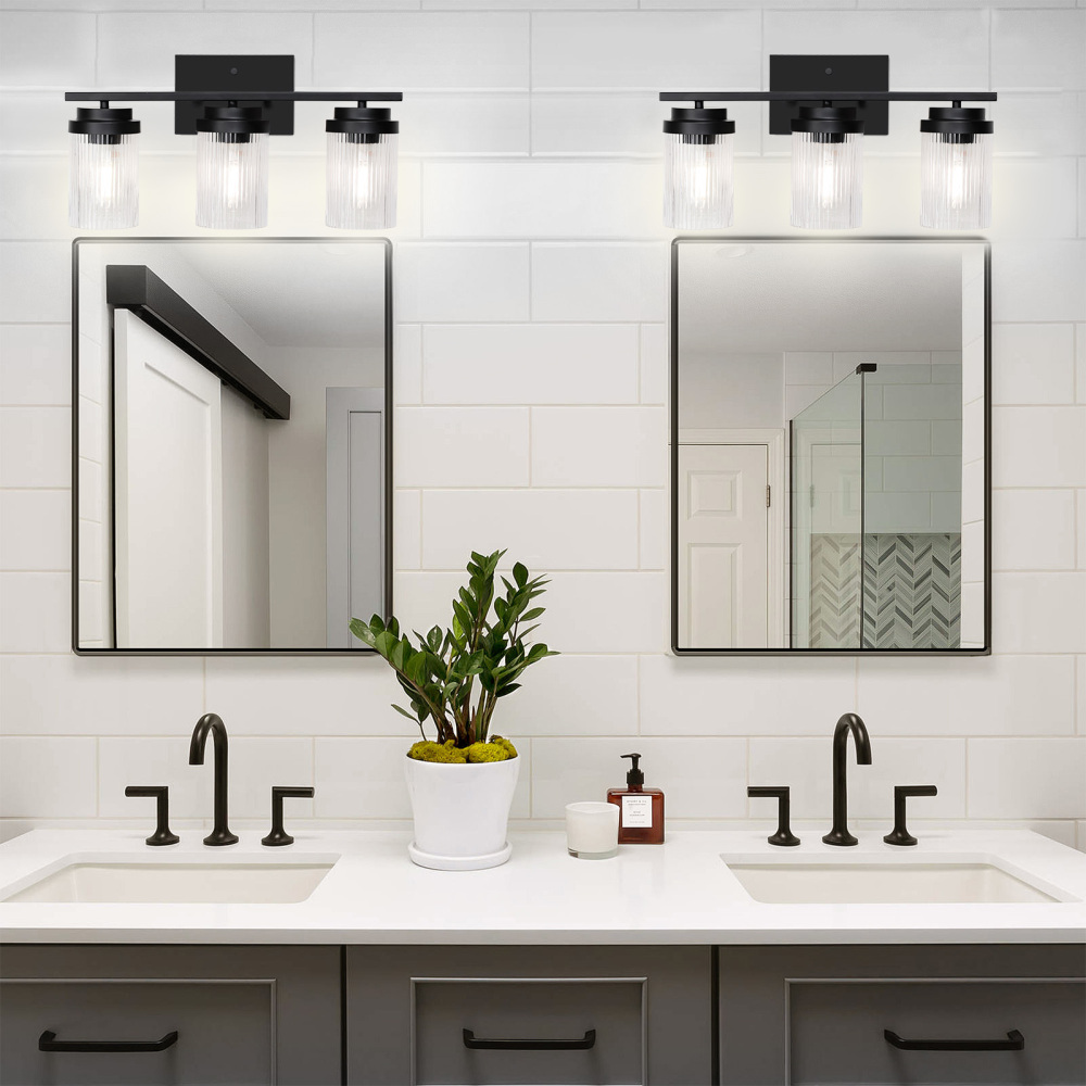 Striped Glass Bathroom Wall Light 3 Heads