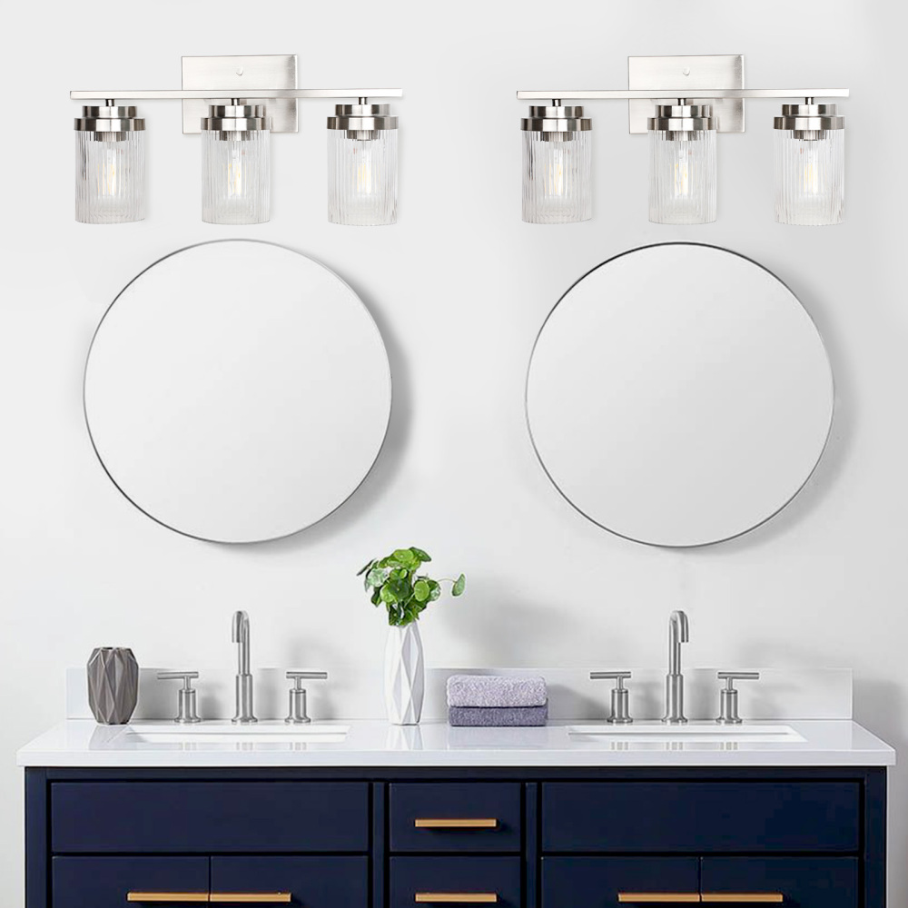 Striped Glass Bathroom Wall Light 3 Heads