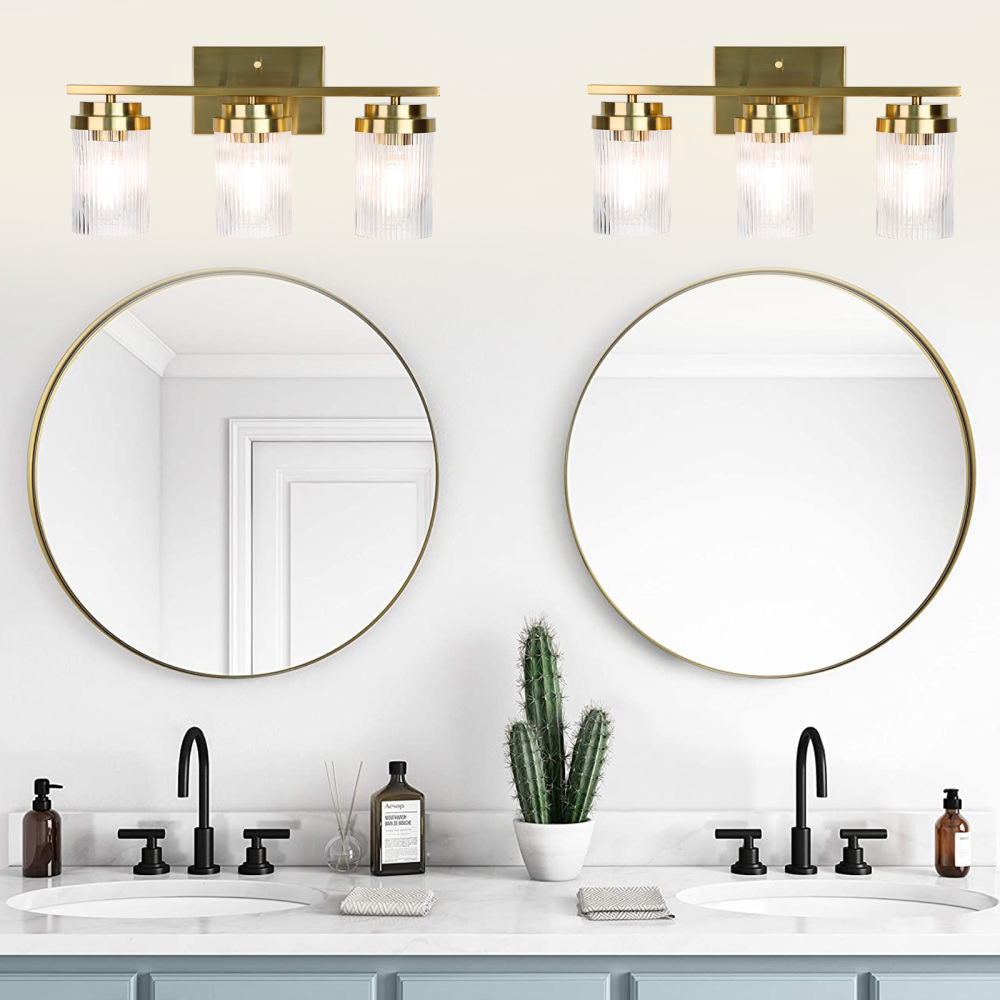 Striped Glass Bathroom Wall Light 3 Heads