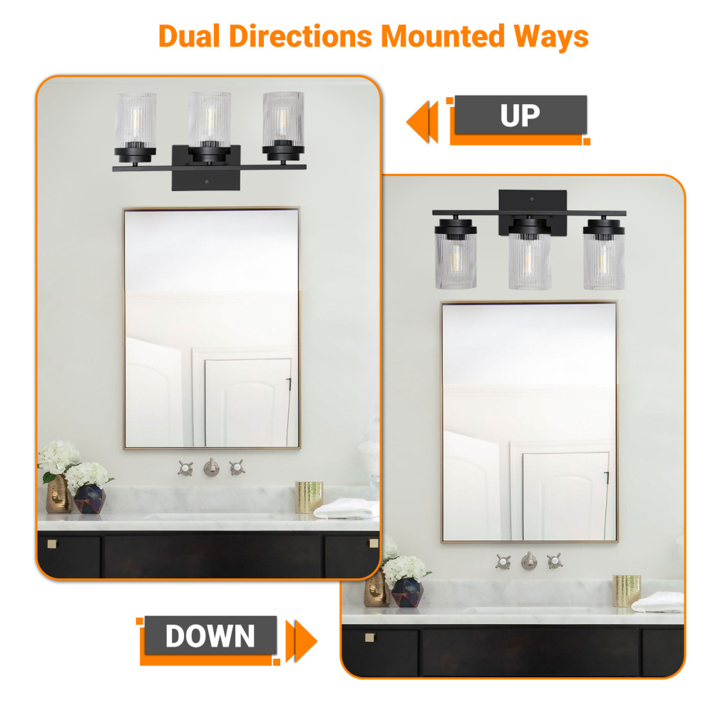 Striped Glass Bathroom Wall Light 3 Heads