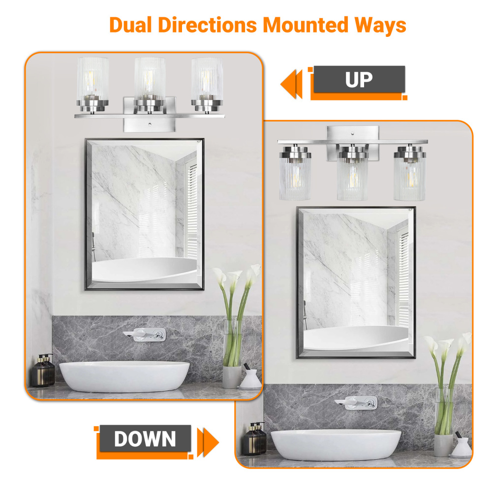 Striped Glass Bathroom Wall Light 3 Heads