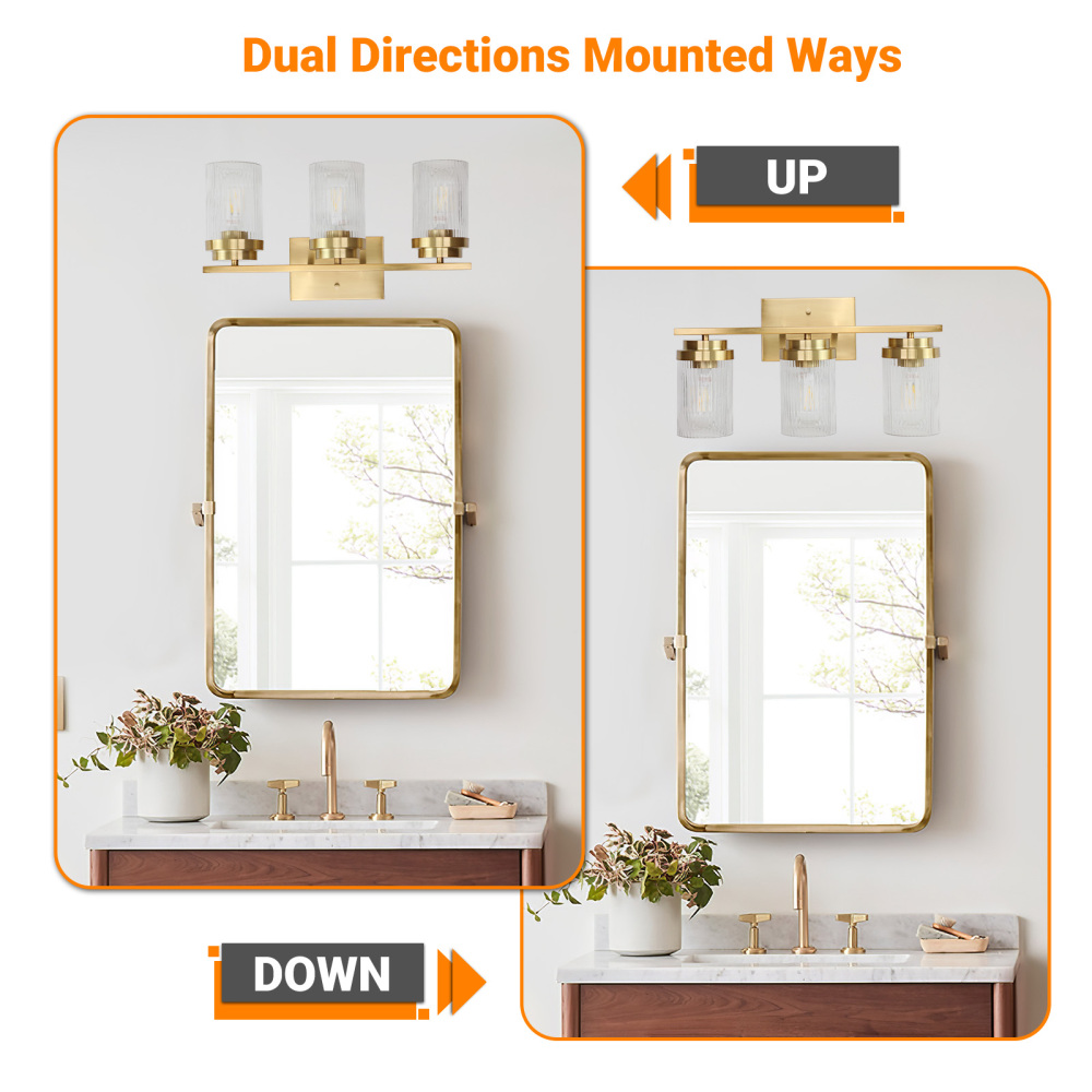 Striped Glass Bathroom Wall Light 3 Heads