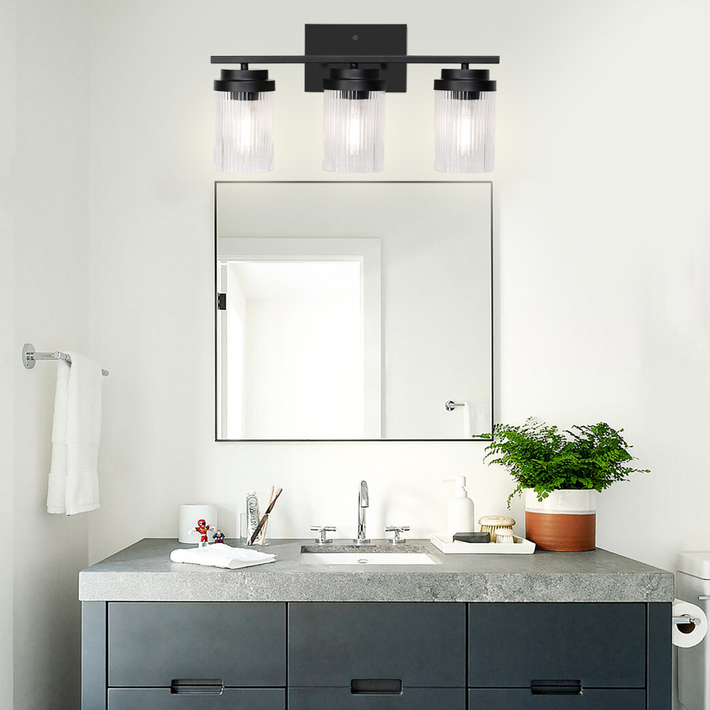 Striped Glass Bathroom Wall Light 3 Heads