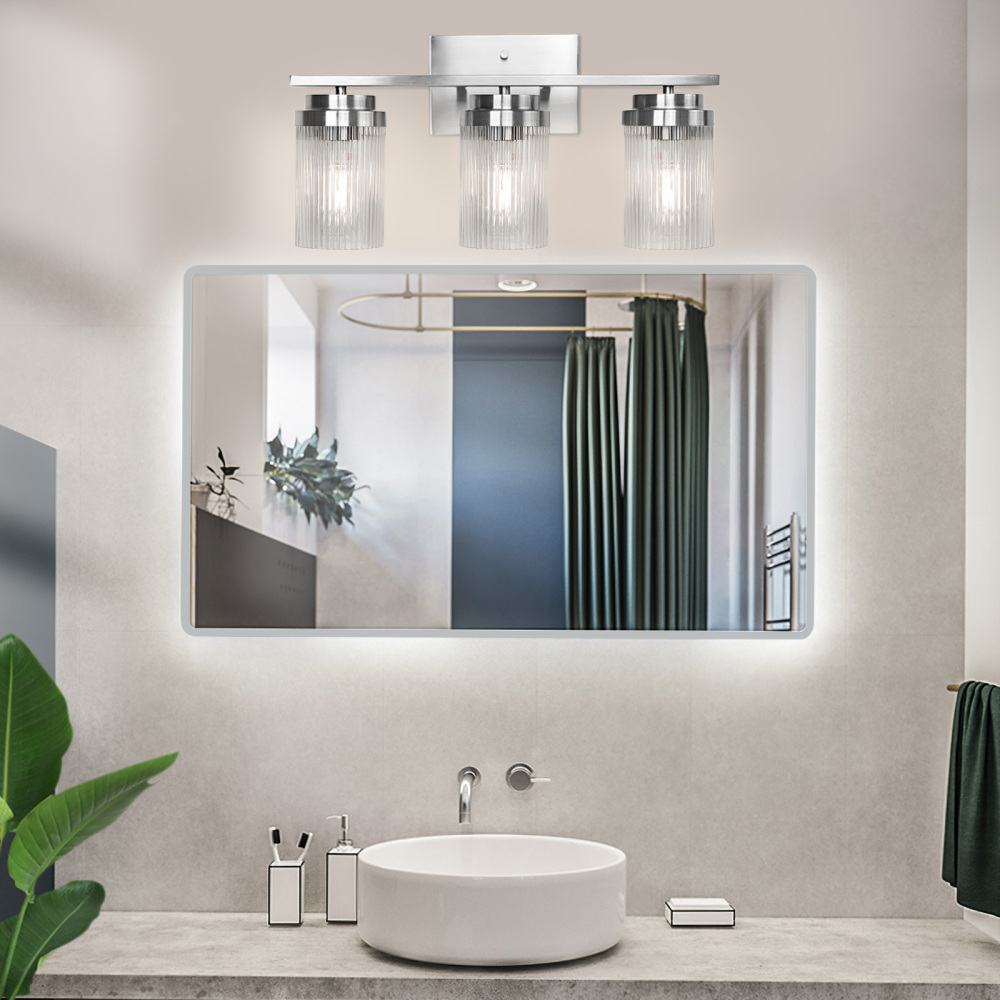 Striped Glass Bathroom Wall Light 3 Heads