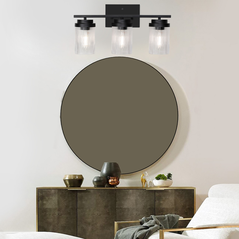 Striped Glass Bathroom Wall Light 3 Heads