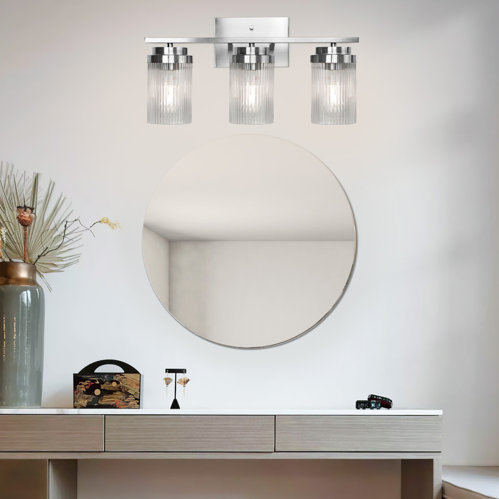 Striped Glass Bathroom Wall Light 3 Heads