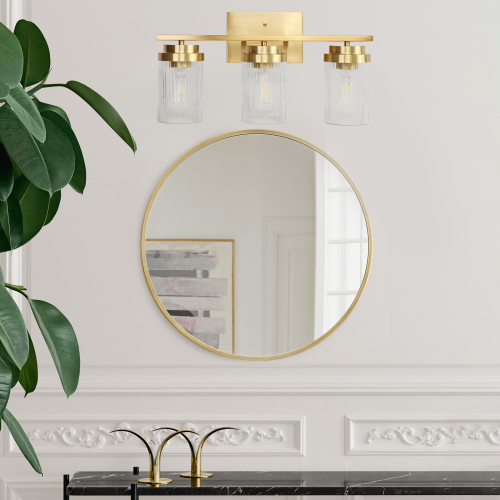 Striped Glass Bathroom Wall Light 3 Heads