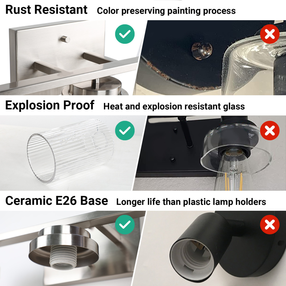 Striped Glass Bathroom Wall Light 3 Heads