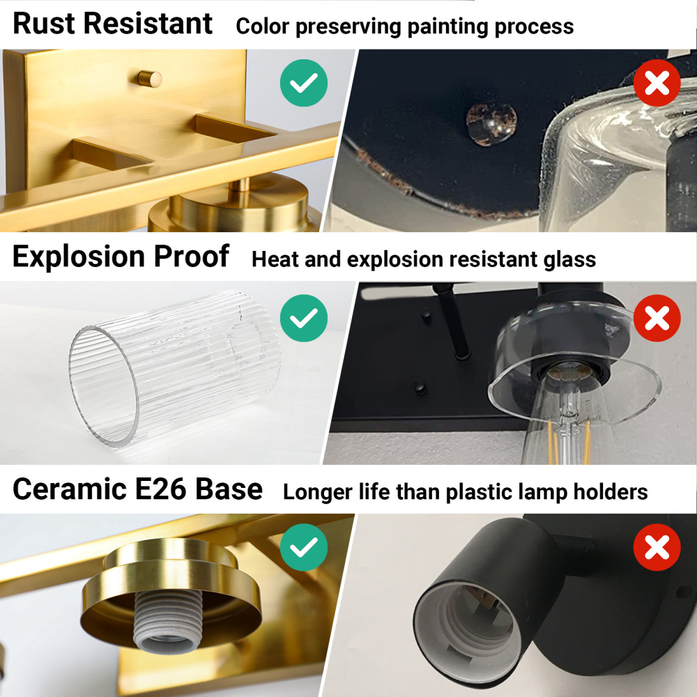 Striped Glass Bathroom Wall Light 3 Heads