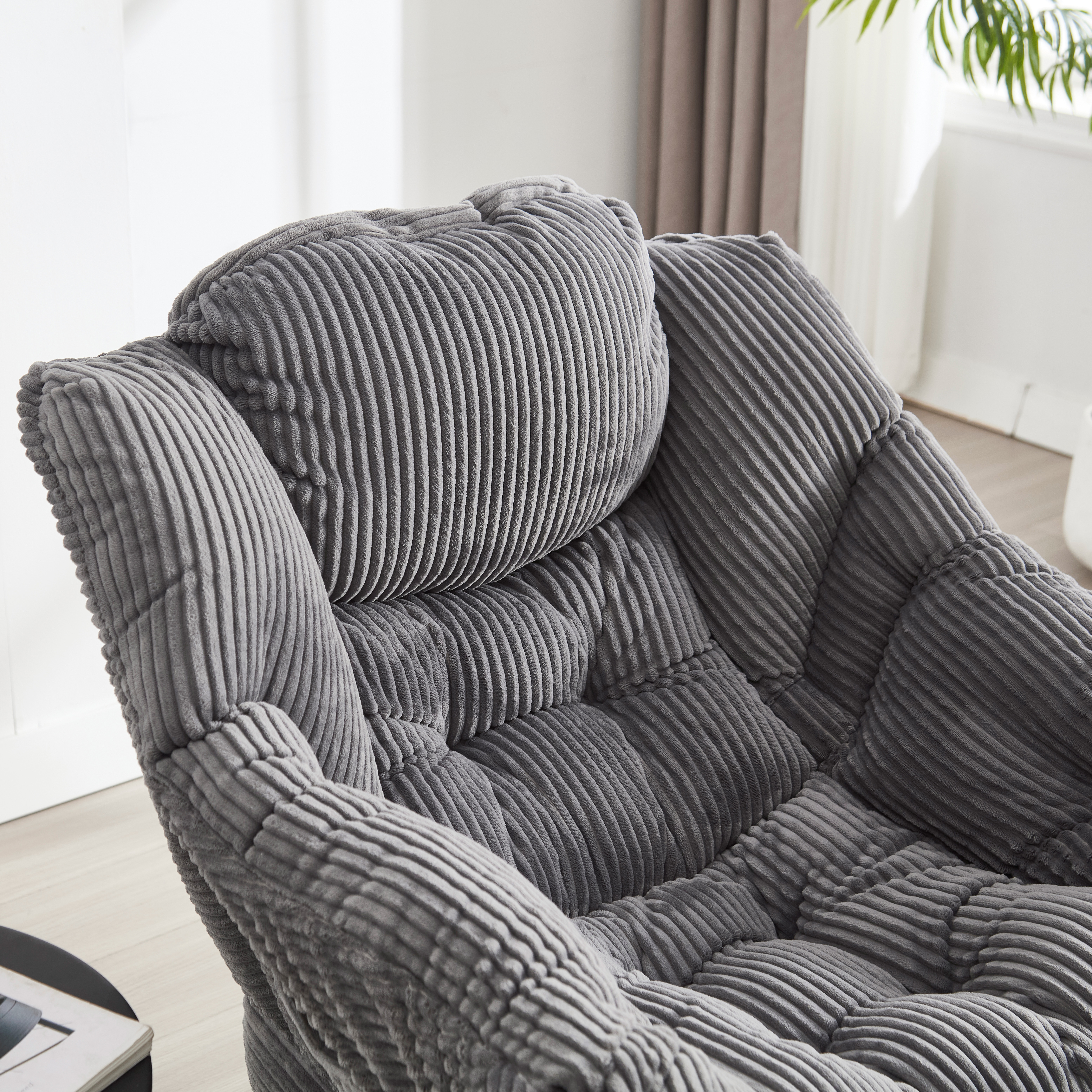 Lazy Chair with Ottoman, Modern Lounge Accent Chair with Armrests and a Side Pocket, Leisure Upholstered Sofa Chair Reading Chair with Footrest for Small Space, Corner Chair-Grey?