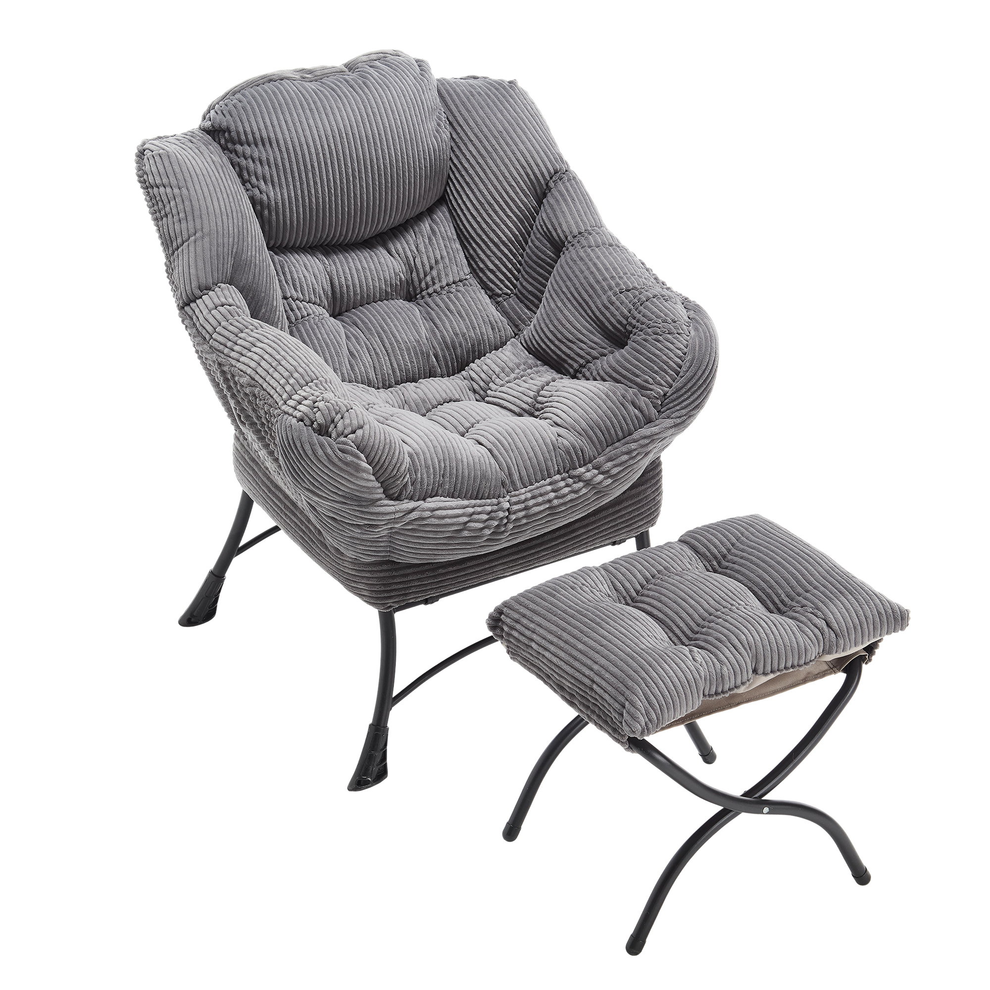 Lazy Chair with Ottoman, Modern Lounge Accent Chair with Armrests and a Side Pocket, Leisure Upholstered Sofa Chair Reading Chair with Footrest for Small Space, Corner Chair-Grey?