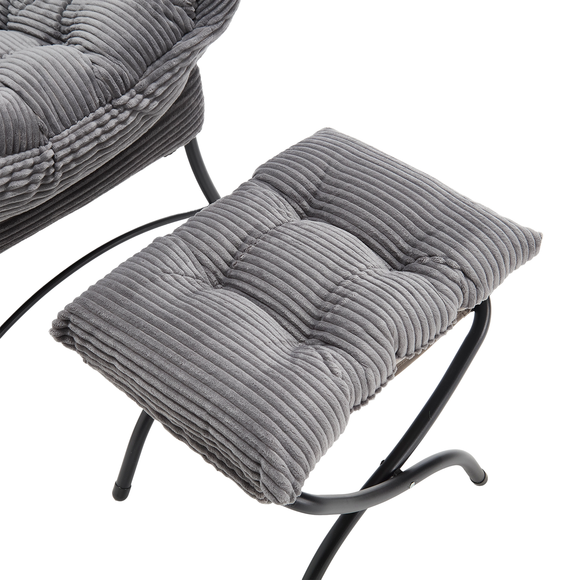 Lazy Chair with Ottoman, Modern Lounge Accent Chair with Armrests and a Side Pocket, Leisure Upholstered Sofa Chair Reading Chair with Footrest for Small Space, Corner Chair-Grey?