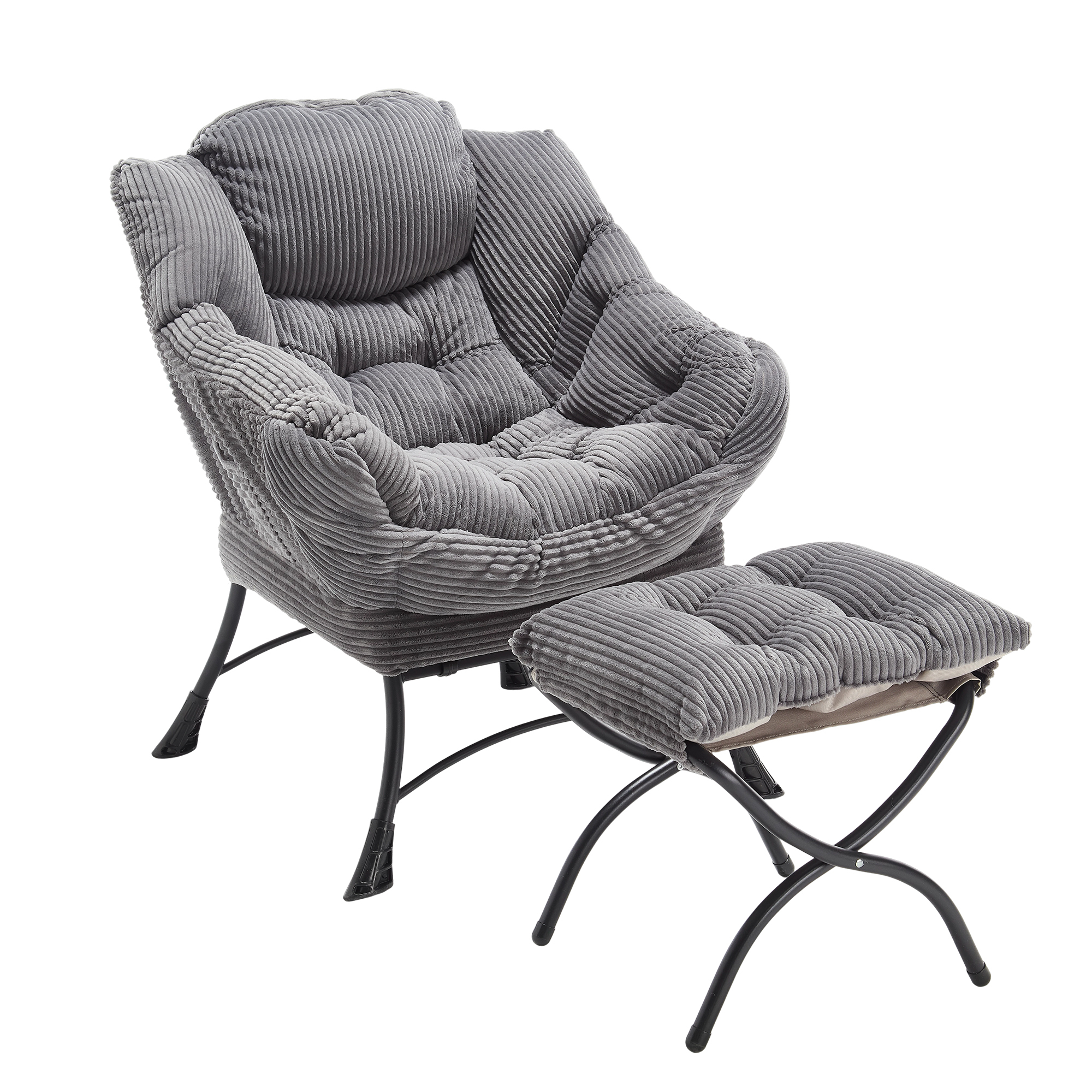 Lazy Chair with Ottoman, Modern Lounge Accent Chair with Armrests and a Side Pocket, Leisure Upholstered Sofa Chair Reading Chair with Footrest for Small Space, Corner Chair-Grey?