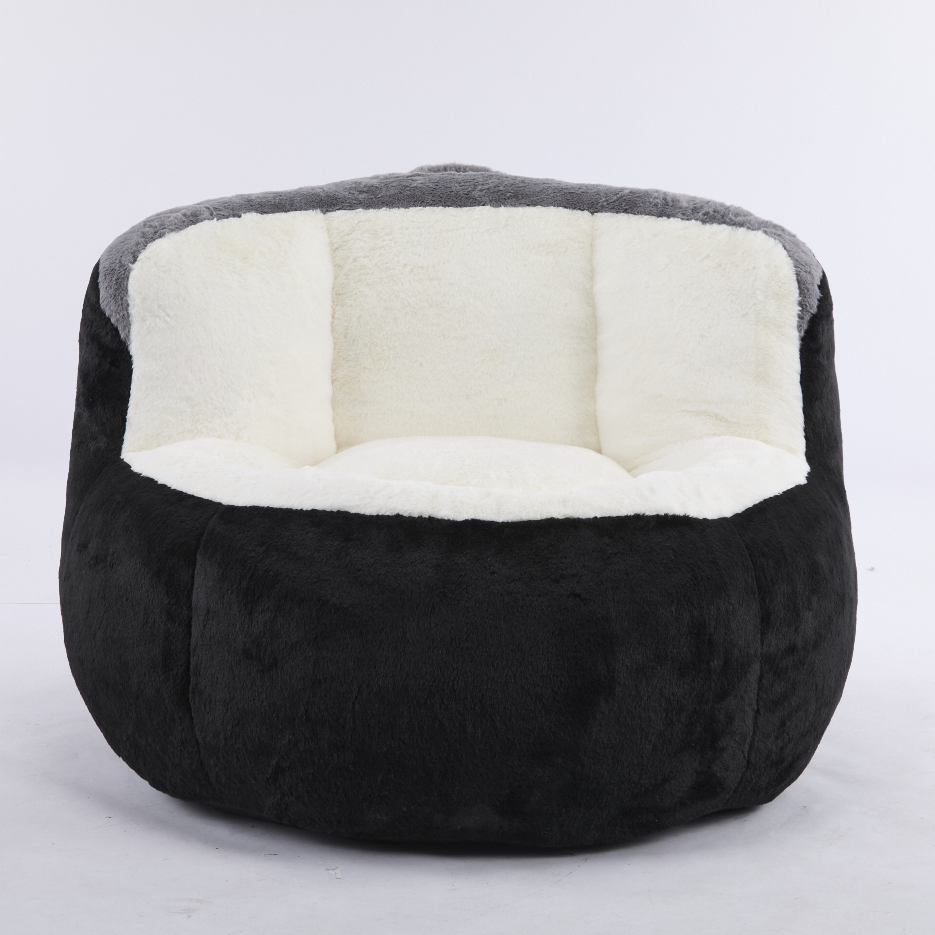 Oversized Bean Bag Chairs,Multicolor Faux Fur Couch Filled with Shredded Sponge,Large Lounger Sofa For Living Room,No Assembly Required , Black+White+Grey