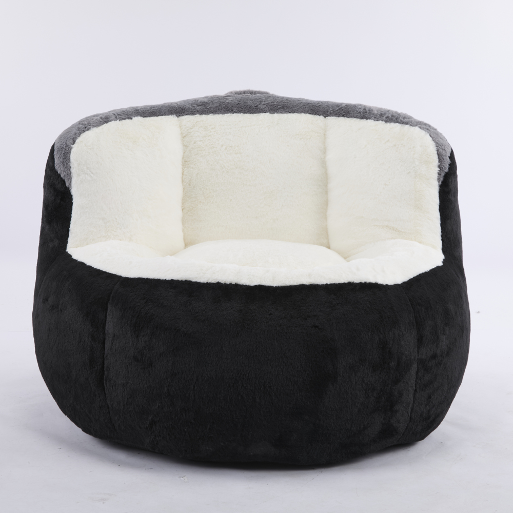 Oversized Bean Bag Chairs,Multicolor Faux Fur Couch Filled with Shredded Sponge,Large Lounger Sofa For Living Room,No Assembly Required , Black+White+Grey