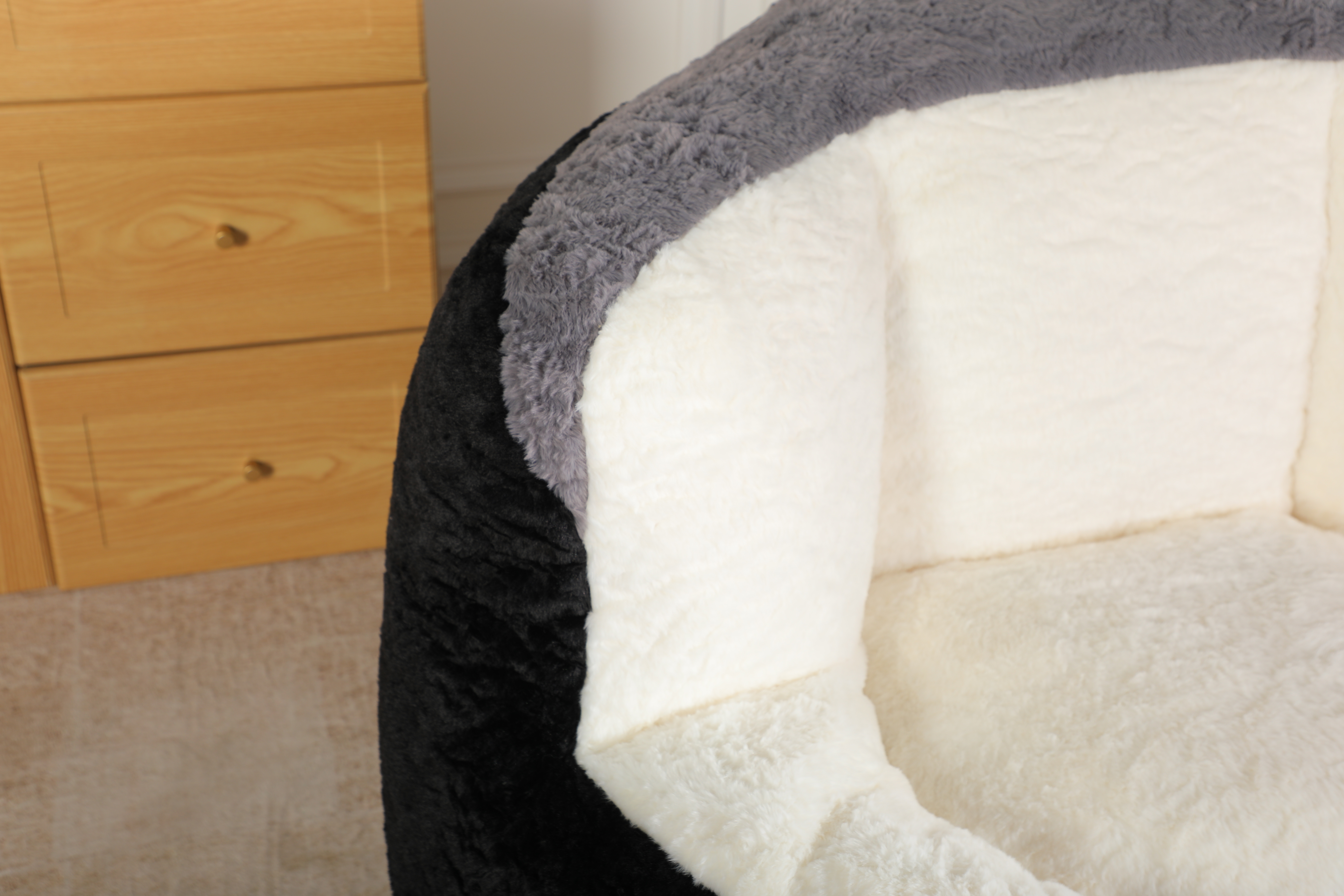 Oversized Bean Bag Chairs,Multicolor Faux Fur Couch Filled with Shredded Sponge,Large Lounger Sofa For Living Room,No Assembly Required , Black+White+Grey