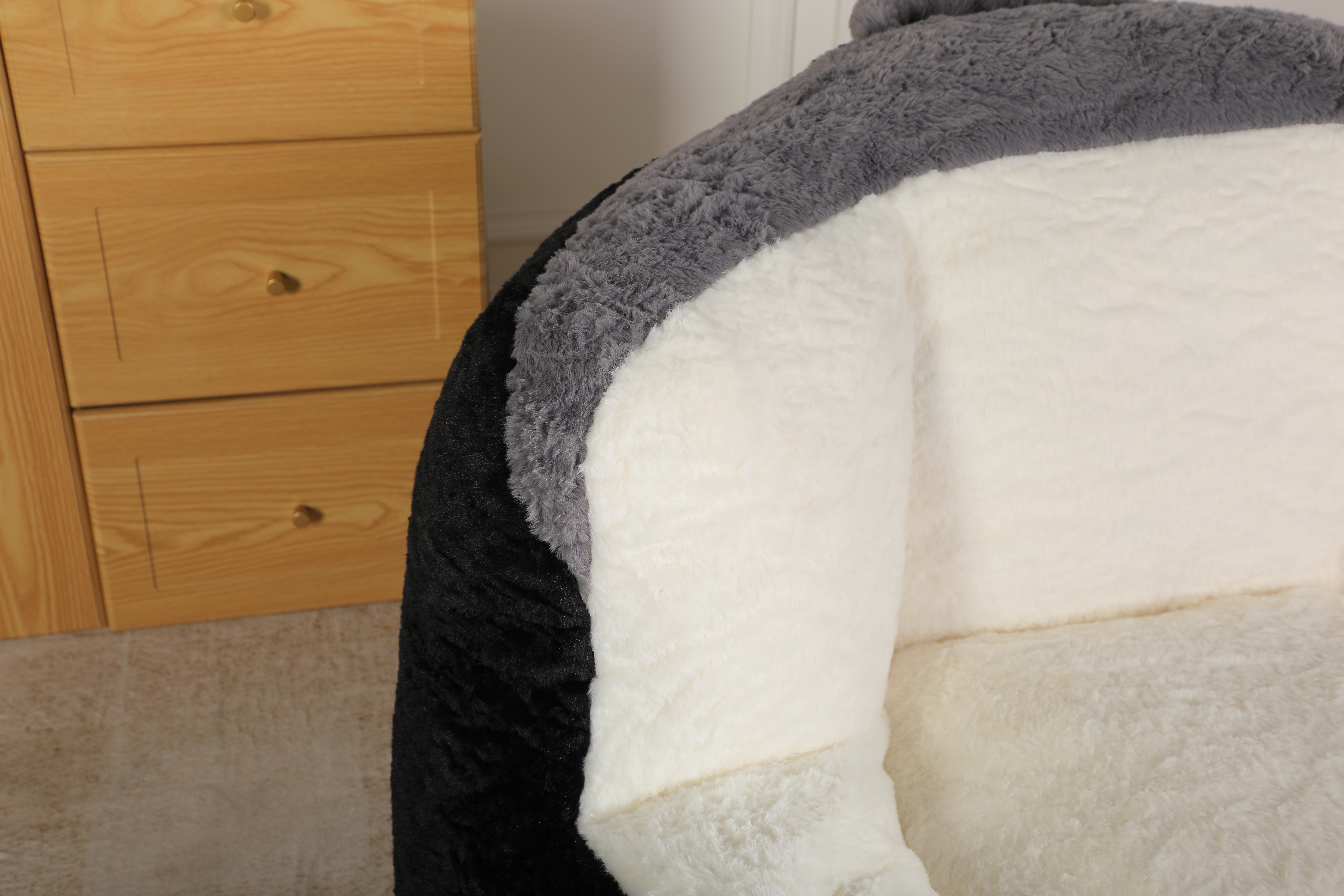 Oversized Bean Bag Chairs,Multicolor Faux Fur Couch Filled with Shredded Sponge,Large Lounger Sofa For Living Room,No Assembly Required , Black+White+Grey