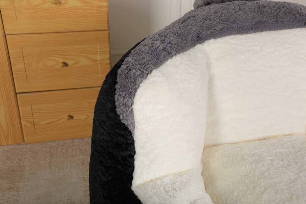 Oversized Bean Bag Chairs,Multicolor Faux Fur Couch Filled with Shredded Sponge,Large Lounger Sofa For Living Room,No Assembly Required , Black+White+Grey