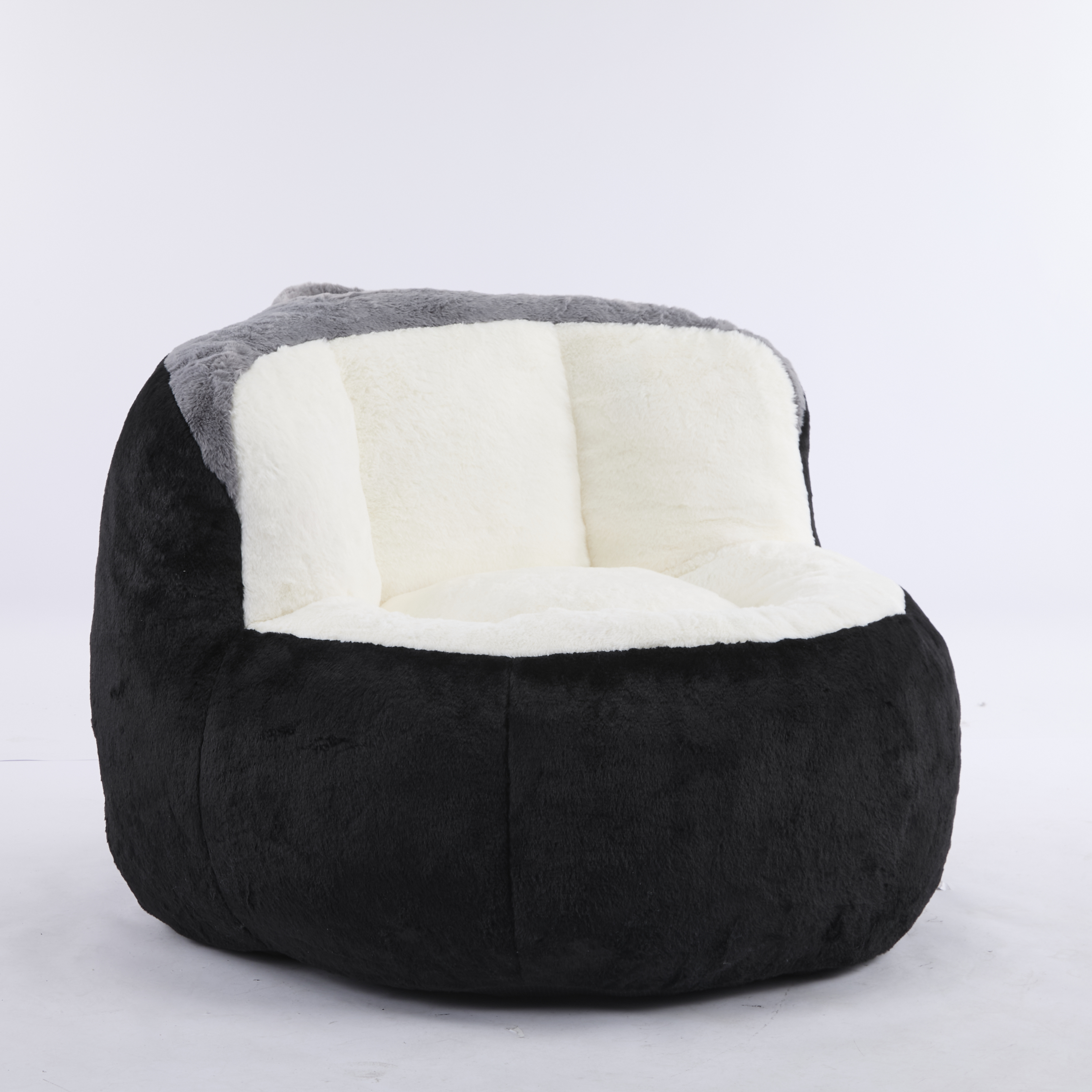 Oversized Bean Bag Chairs,Multicolor Faux Fur Couch Filled with Shredded Sponge,Large Lounger Sofa For Living Room,No Assembly Required , Black+White+Grey
