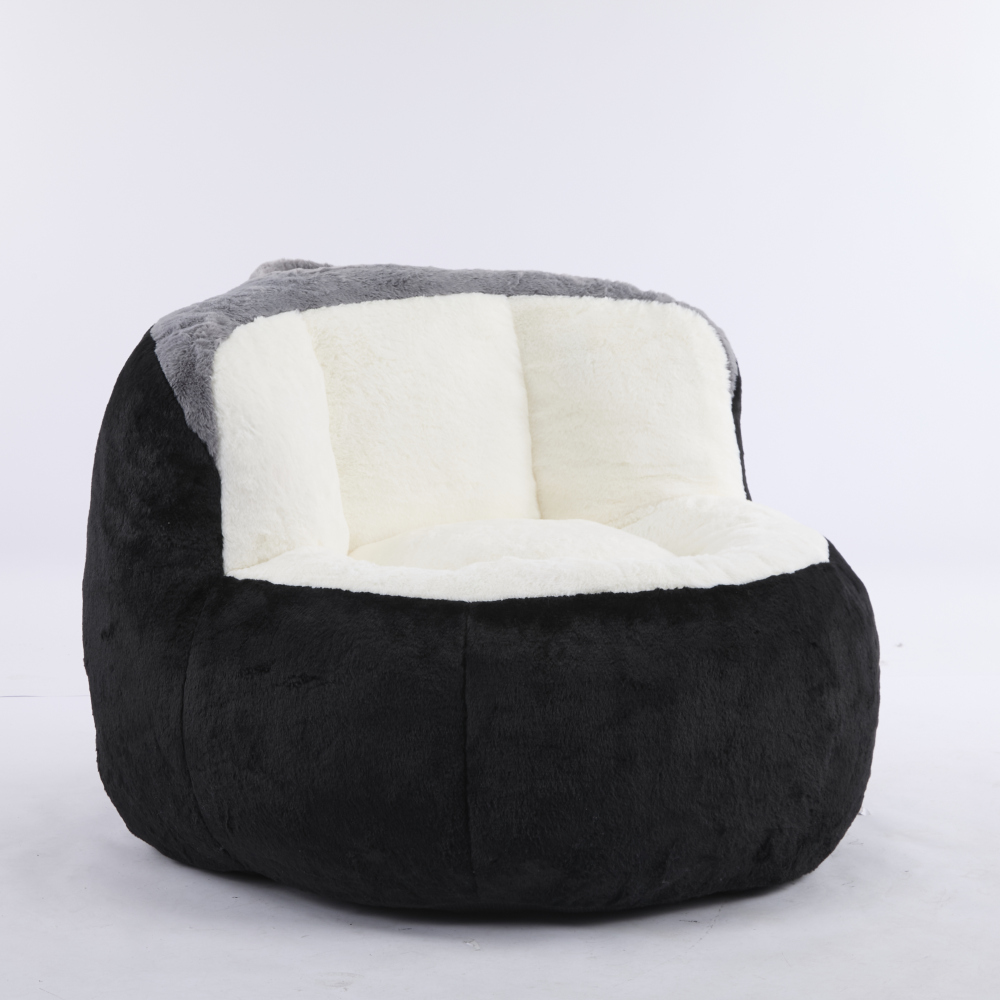 Oversized Bean Bag Chairs,Multicolor Faux Fur Couch Filled with Shredded Sponge,Large Lounger Sofa For Living Room,No Assembly Required , Black+White+Grey