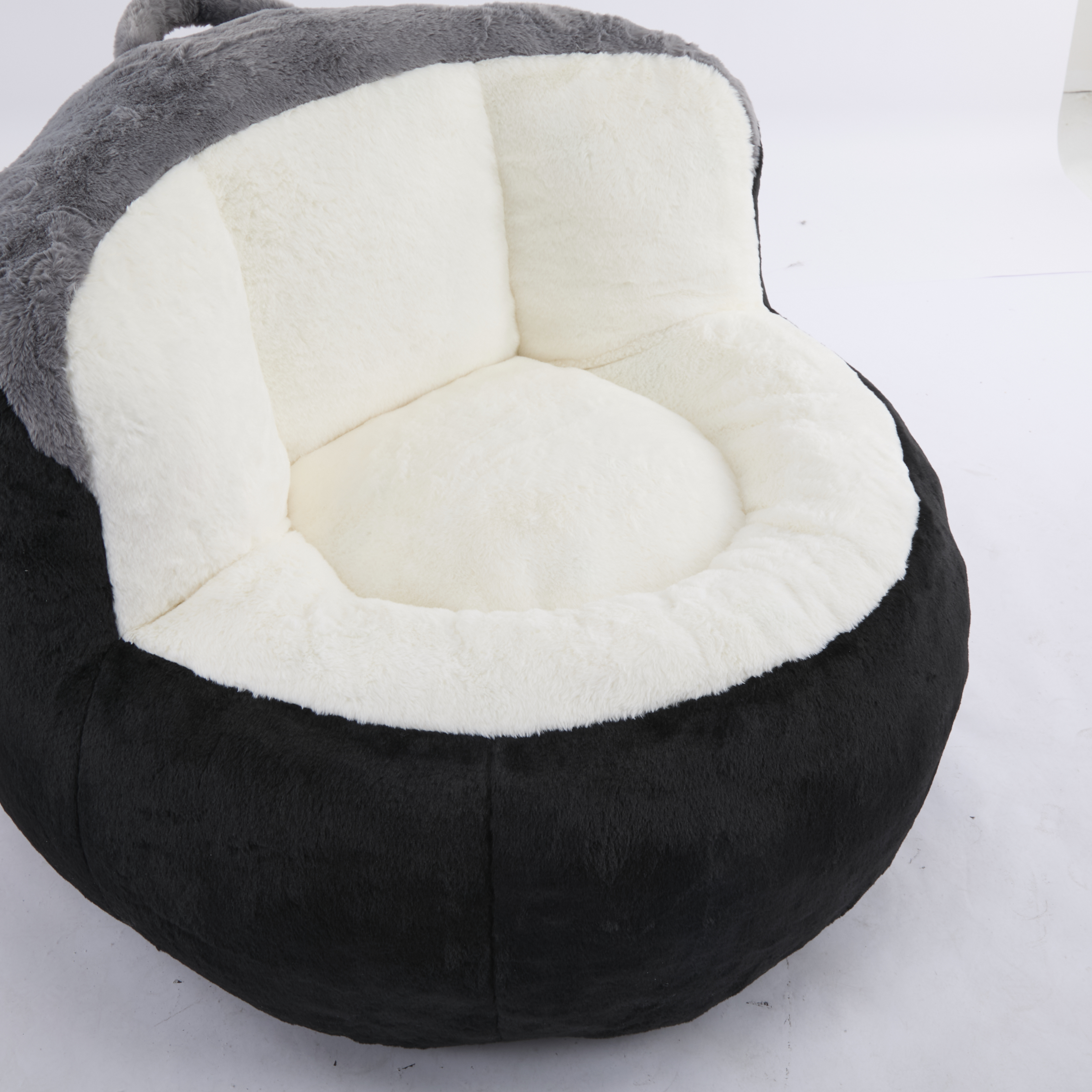 Oversized Bean Bag Chairs,Multicolor Faux Fur Couch Filled with Shredded Sponge,Large Lounger Sofa For Living Room,No Assembly Required , Black+White+Grey