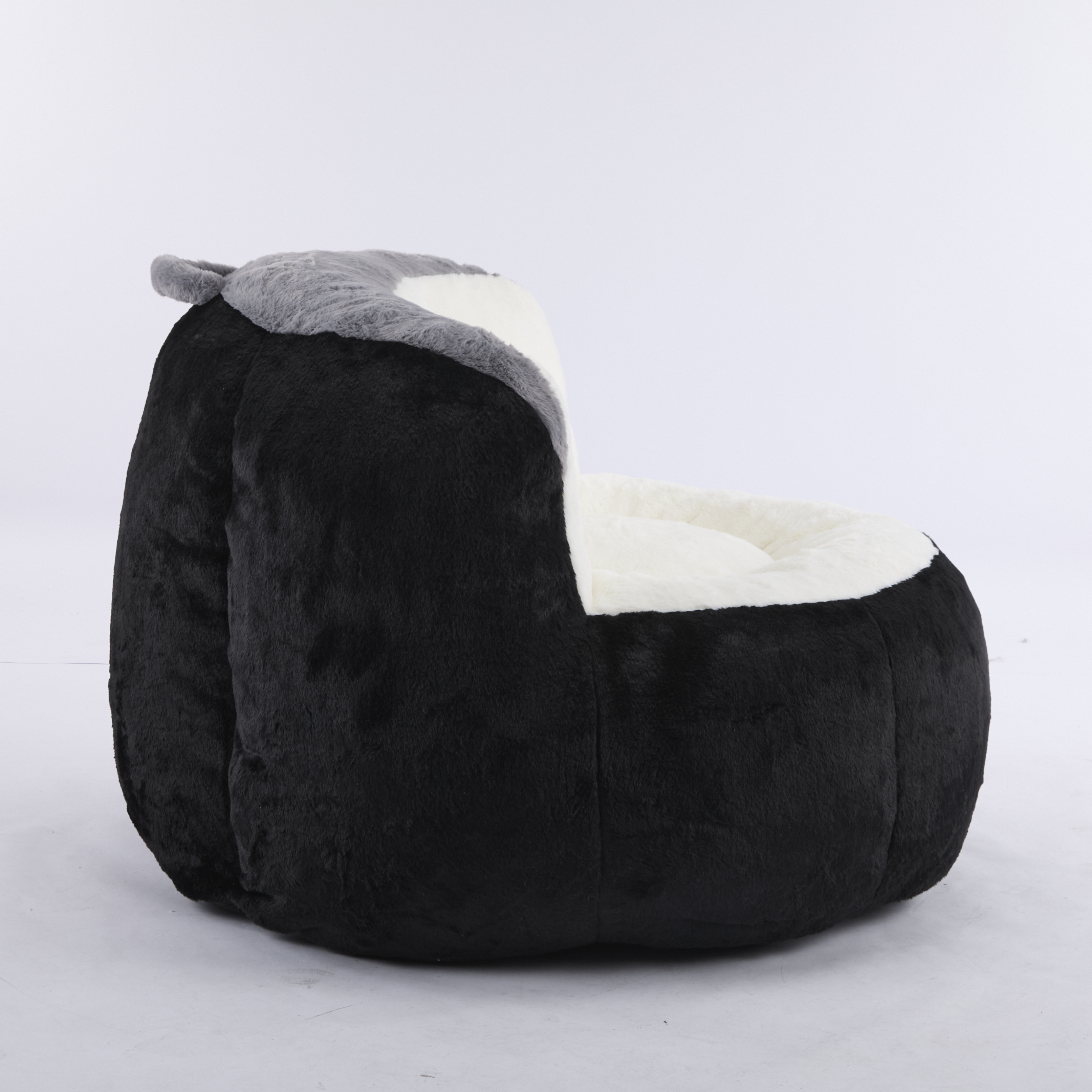 Oversized Bean Bag Chairs,Multicolor Faux Fur Couch Filled with Shredded Sponge,Large Lounger Sofa For Living Room,No Assembly Required , Black+White+Grey