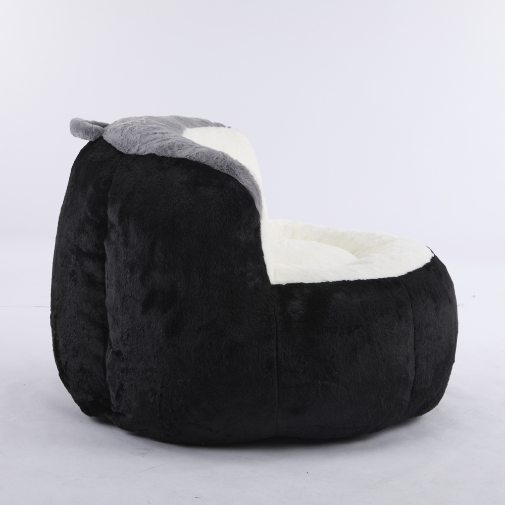 Oversized Bean Bag Chairs,Multicolor Faux Fur Couch Filled with Shredded Sponge,Large Lounger Sofa For Living Room,No Assembly Required , Black+White+Grey