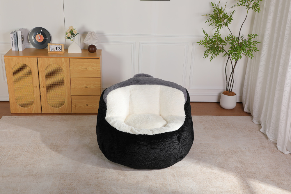 Oversized Bean Bag Chairs,Multicolor Faux Fur Couch Filled with Shredded Sponge,Large Lounger Sofa For Living Room,No Assembly Required , Black+White+Grey