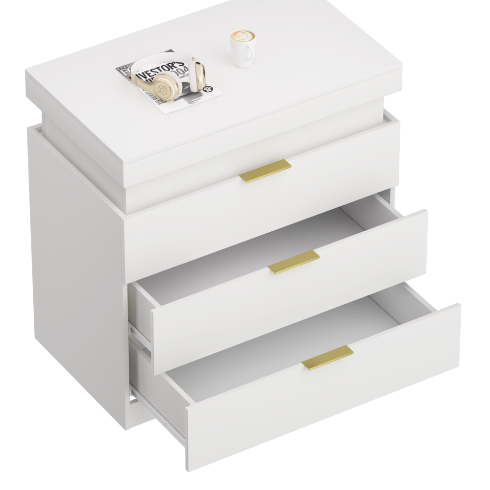 Nightstand with Charging Station and LED Lights,Night Stand with Sliding Top for Bedroom,Bedside Table with Drawers,Modern End Side Table,White.28.8''W x 17''D x 30.5''H.