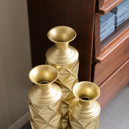 Semi-Handmade Metal Floor Vase Set of 3, Gold-Plated Geometric Diamond Pattern Vases, 33.5/29.5/25.2 Inch Large Decorative Vases for Living Room, Entryway, Office Decor (4.72in Top, 5.91in Base)聽