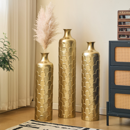 Floor Metal Vases Decorated White Metal vases Set of 3 gorgeous home decoration large glazed metal vases 25.2in/29.33in/34.25in height
