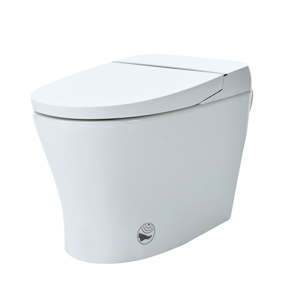Heated Seat Smart Toilet without Bidet, Upmarket Compact Dual Flush Toilet 1/1.28 GPF, Tank less toilet with Adjustable Temp Heated Seat, Foot sensor Flush, White Night Light, Knob Control,Auto Flush