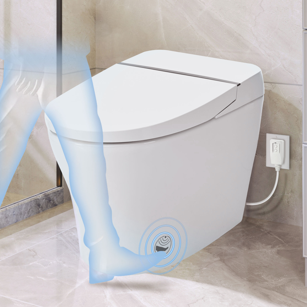 Heated Seat Smart Toilet without Bidet, Upmarket Compact Dual Flush Toilet 1/1.28 GPF, Tank less toilet with Adjustable Temp Heated Seat, Foot sensor Flush, White Night Light, Knob Control,Auto Flush