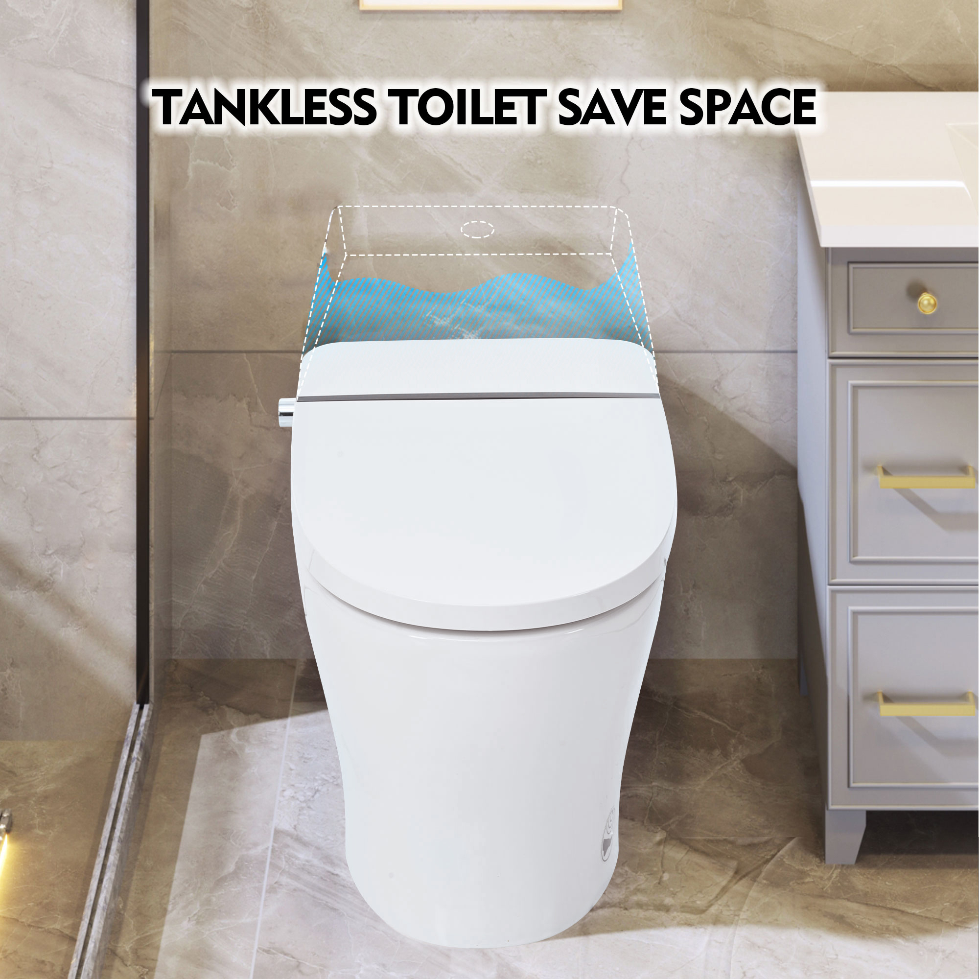 Heated Seat Smart Toilet without Bidet, Upmarket Compact Dual Flush Toilet 1/1.28 GPF, Tank less toilet with Adjustable Temp Heated Seat, Foot sensor Flush, White Night Light, Knob Control,Auto Flush