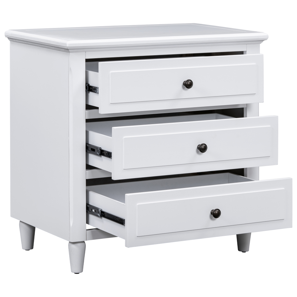 U_STYLE 28''painted Nightstand with 3 Drawers and Smooth Gliding Rails ,Simple Bedside Cabinet with Metal handle, Minimalist Sofa Side Table with rubber legs for Bedroom Sofa Couch Office