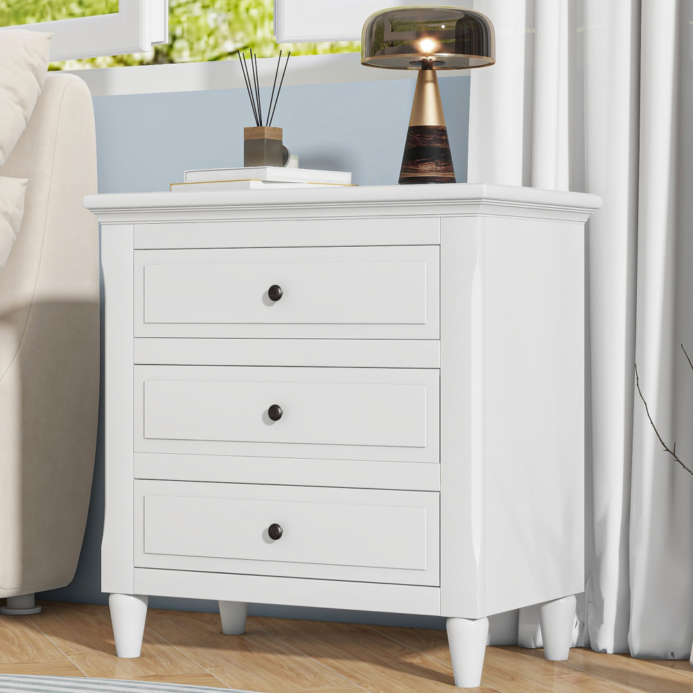 U_STYLE 28''painted Nightstand with 3 Drawers and Smooth Gliding Rails ,Simple Bedside Cabinet with Metal handle, Minimalist Sofa Side Table with rubber legs for Bedroom Sofa Couch Office
