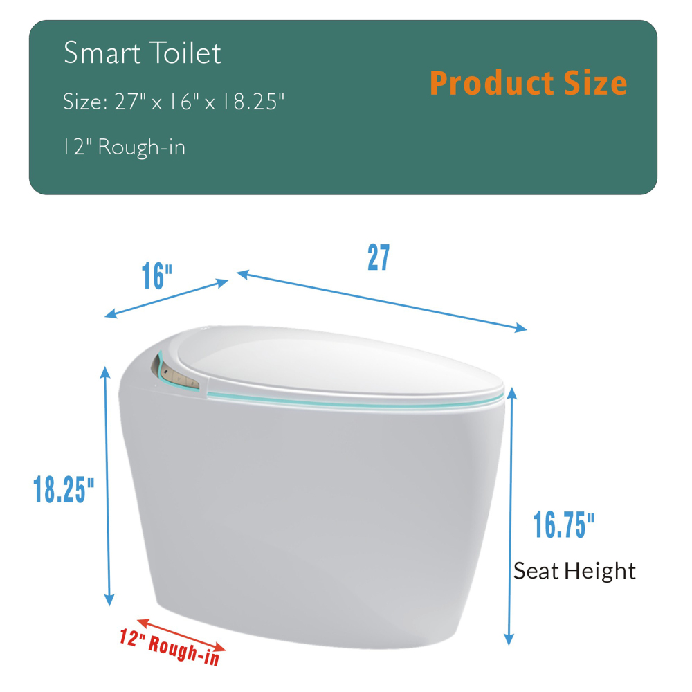 Unique Smart Toilet with Bidet Built In, Intelligent One Piece Toilet For Modern Bathroom, Auto Open/Close Seat, Foot Sensor, LED Display,Night Light, Warm Water & Dryer, Black