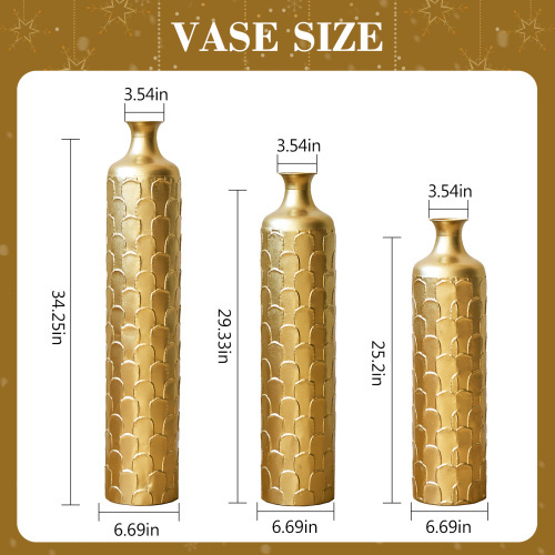 Floor Metal Vases Decorated White Metal vases Set of 3 gorgeous home decoration large glazed metal vases 25.2in/29.33in/34.25in height
