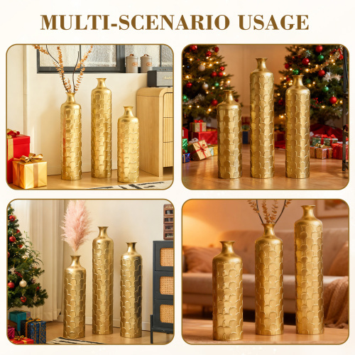 Floor Metal Vases Decorated White Metal vases Set of 3 gorgeous home decoration large glazed metal vases 25.2in/29.33in/34.25in height