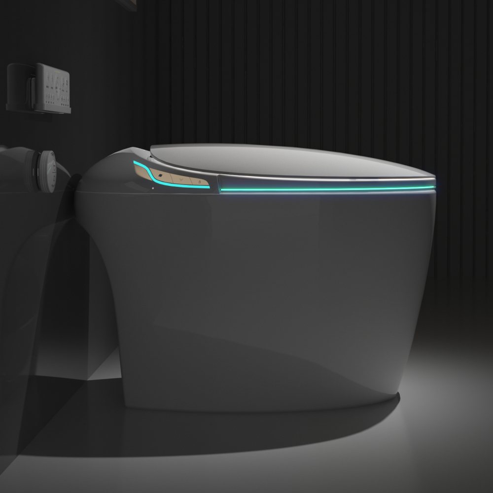 Unique Smart Toilet with Bidet Built In, Intelligent One Piece Toilet For Modern Bathroom, Auto Open/Close Seat, Foot Sensor, LED Display,Night Light, Warm Water & Dryer, Black