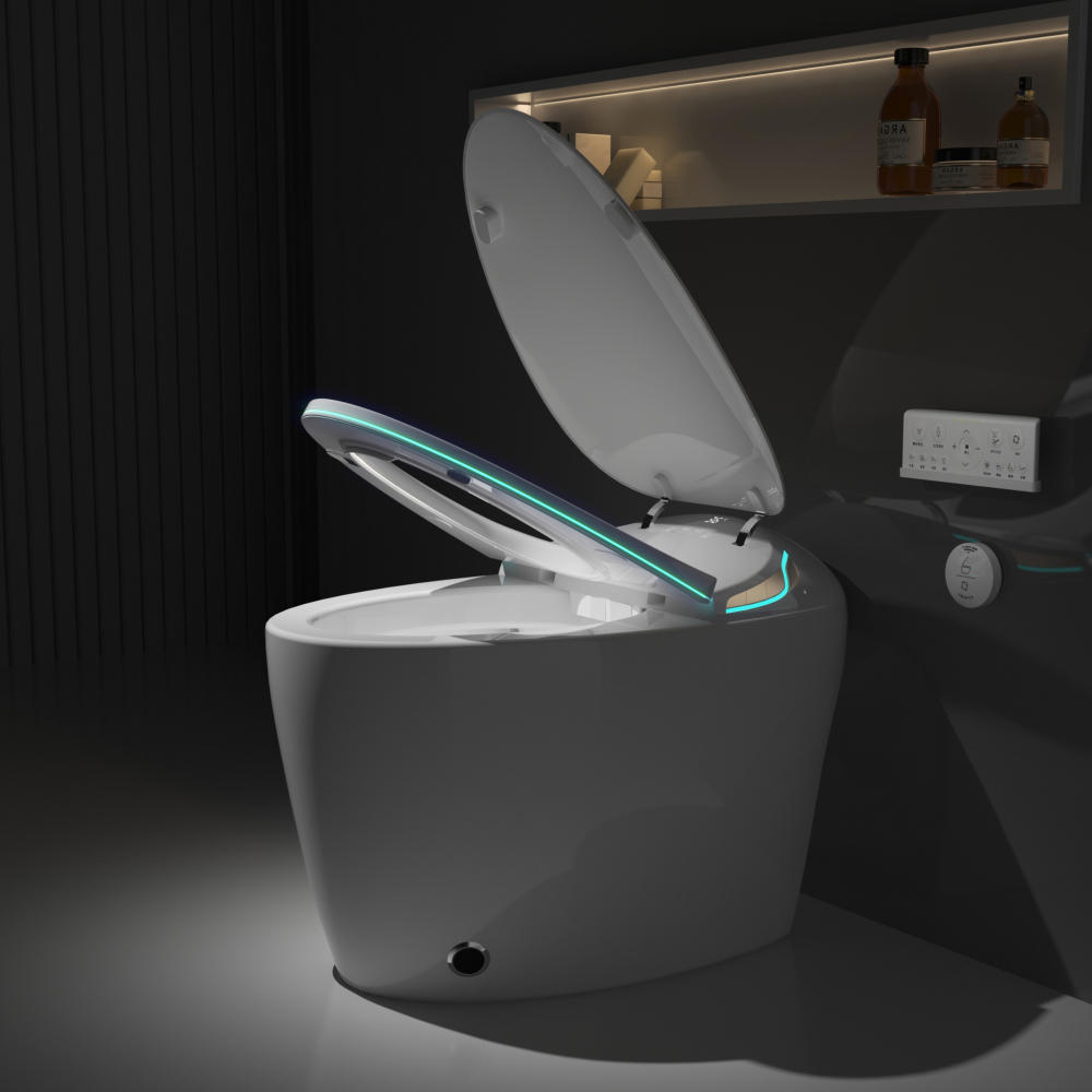Unique Smart Toilet with Bidet Built In, Intelligent One Piece Toilet For Modern Bathroom, Auto Open/Close Seat, Foot Sensor, LED Display,Night Light, Warm Water & Dryer, Black