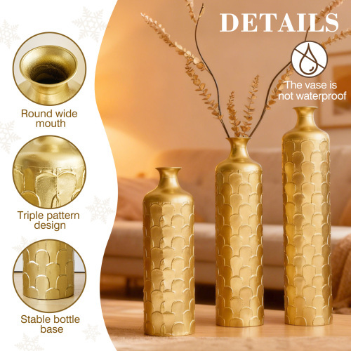 Floor Metal Vases Decorated White Metal vases Set of 3 gorgeous home decoration large glazed metal vases 25.2in/29.33in/34.25in height